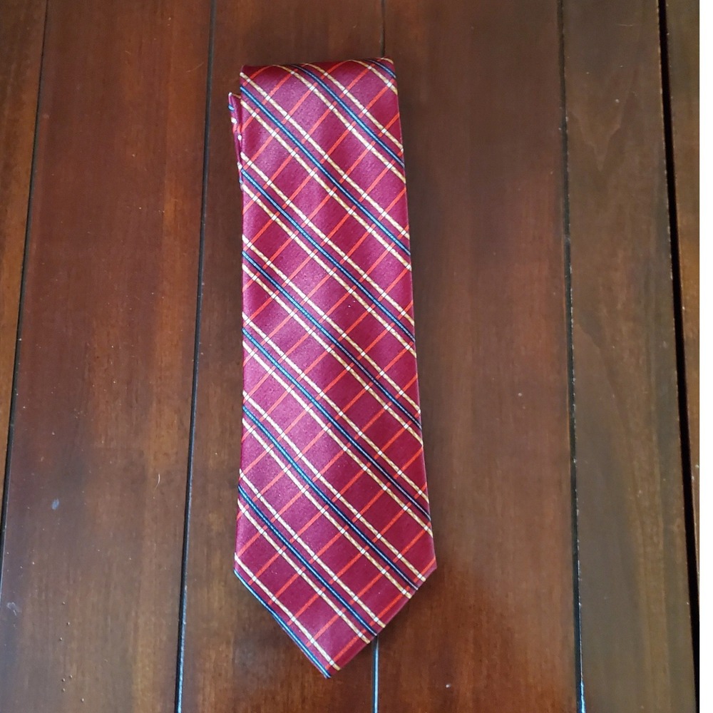 Patpimol De Amanda Silk Tie Burgundy Red Plaid Handmade Thailand Silk Collection